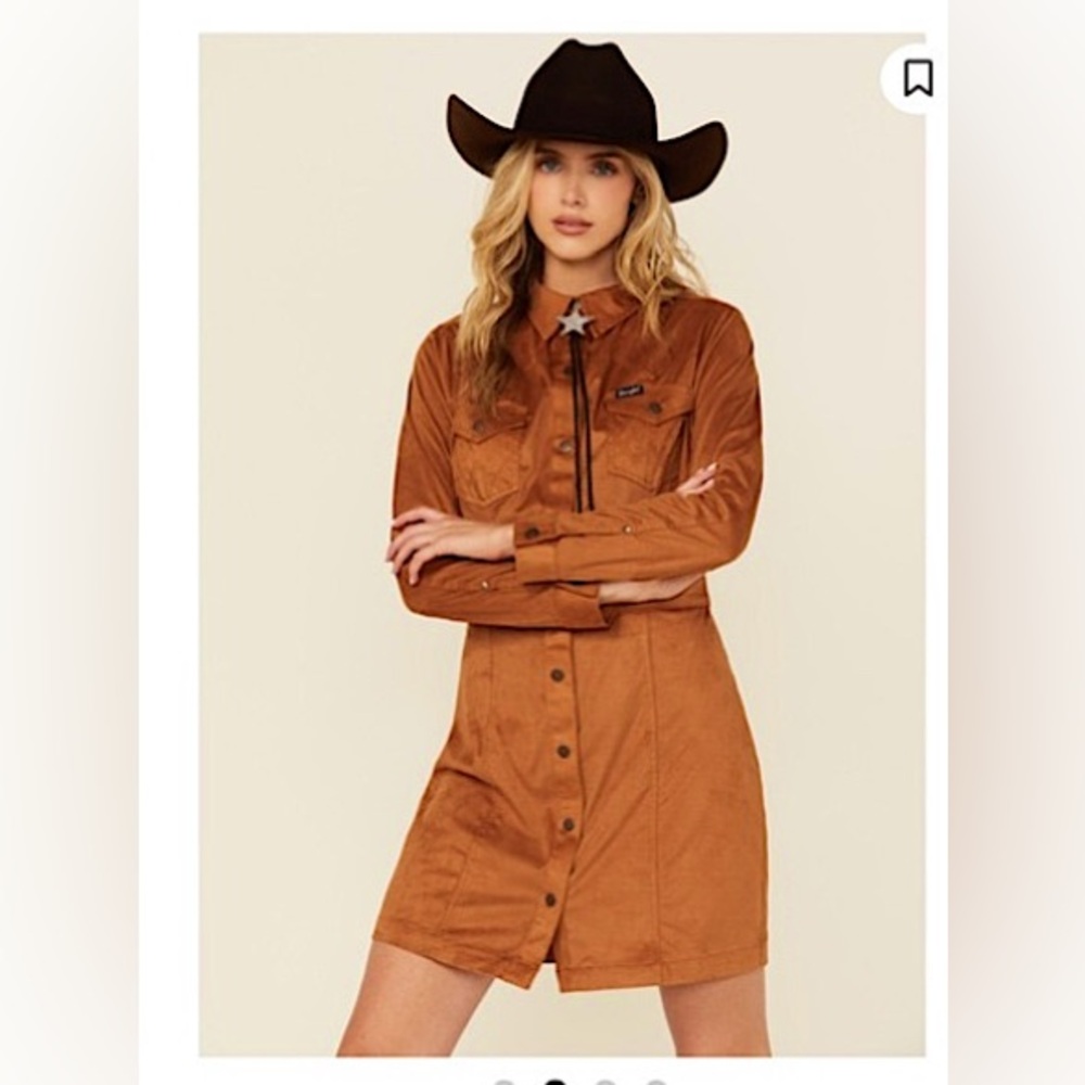 Wrangler Retro Woman's Brown Sueded Western Snap Shirt Dress 112356668